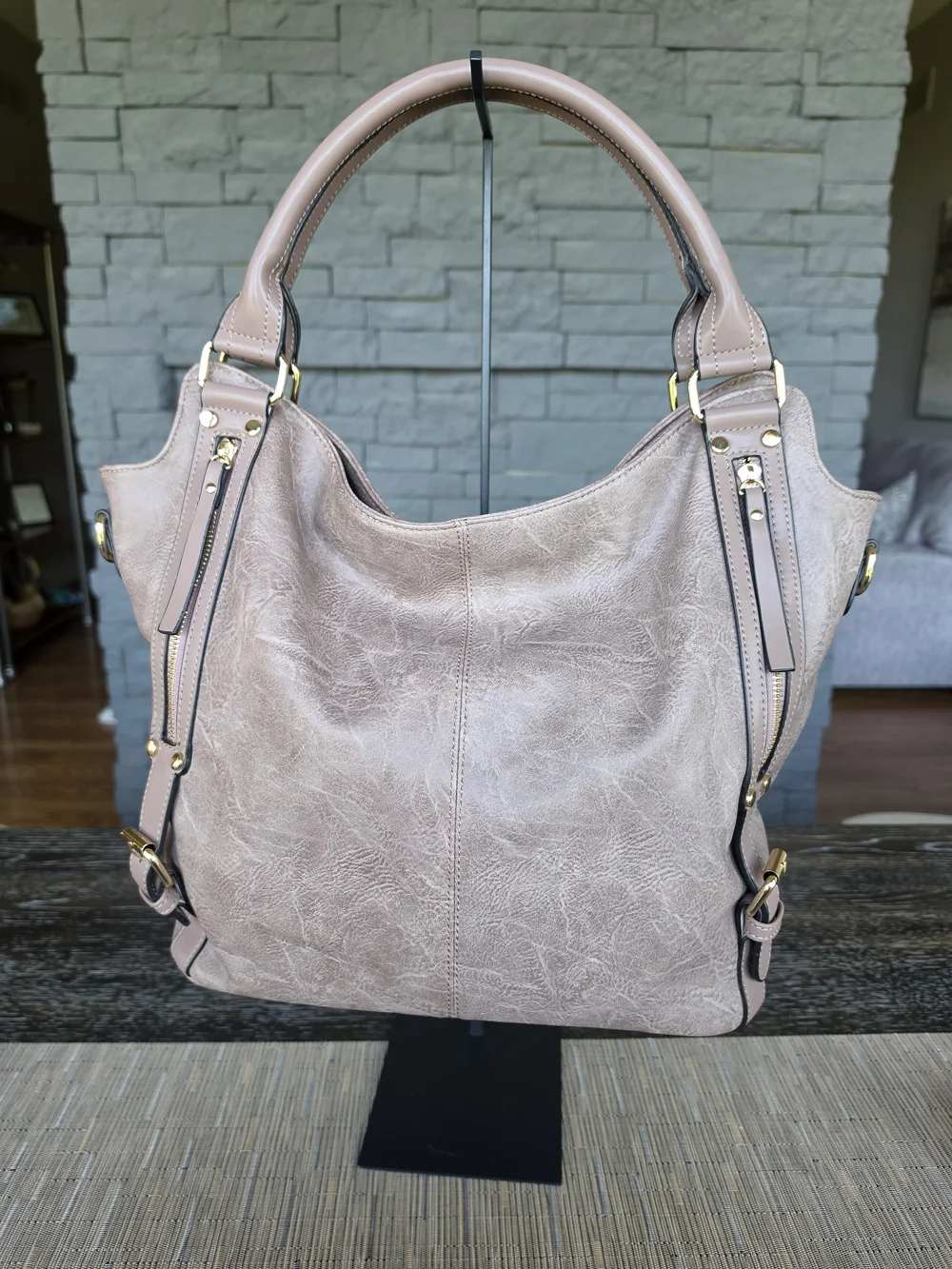 Women’s Neutral Taupe Shoulder Bag with Wristlet